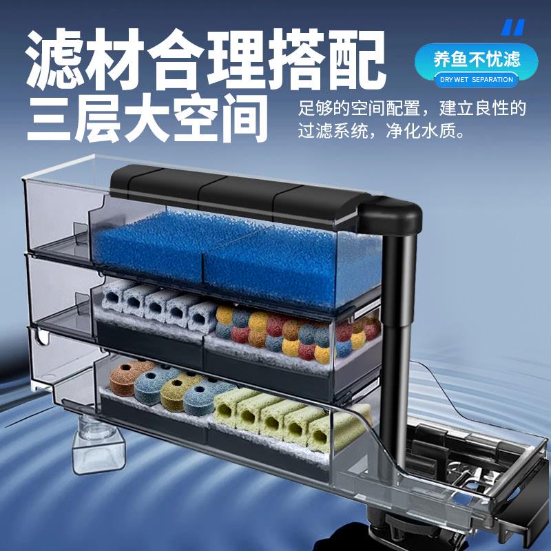 金利佳鱼缸过滤器上置长方形滴流盒四合一挂壁循环净水增氧过滤槽