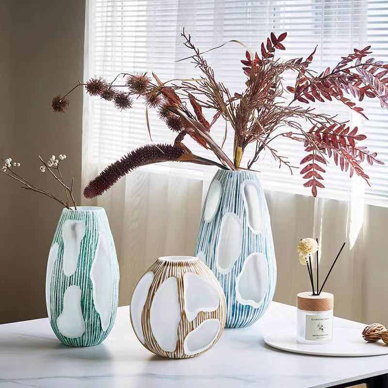 北欧新中式简约扁形条纹玻璃花瓶餐桌花酒店样板房电视柜装饰花瓶,家居饰品,花瓶,淘宝优惠券,粉丝福利购,淘宝优惠卷