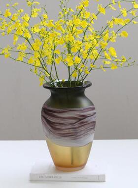 轻奢哑光新中式渐变手作创意琉璃花瓶水培玻璃插花花器客厅摆件