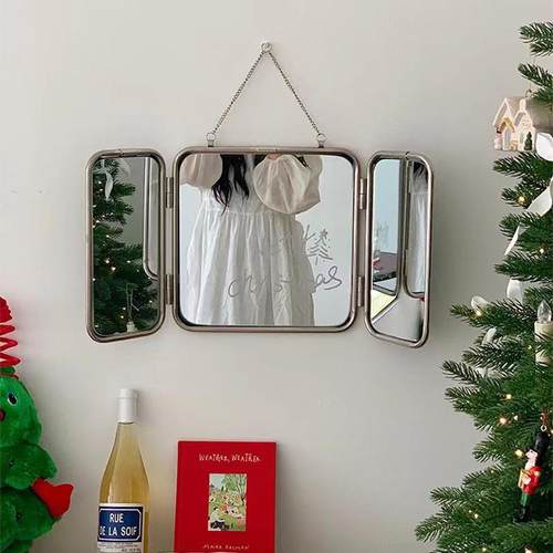 风复古折叠化妆镜宿舍桌面便携式梳妆台镜子家用卧室挂墙壁挂