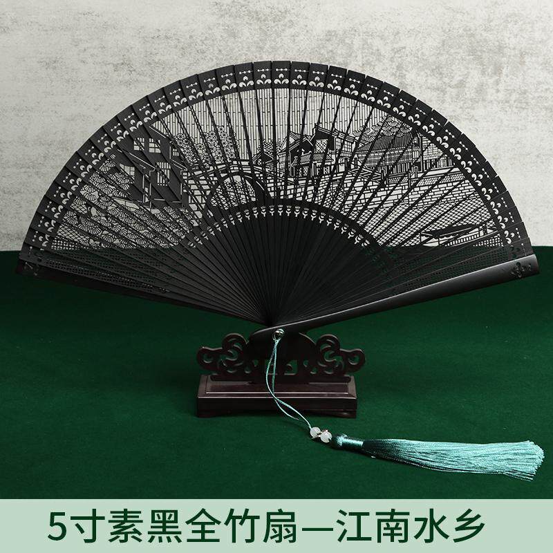 古风扇5竹迷你扇折叠富士山小扇寸堂扇扇子镂空和全折扇雕花女式