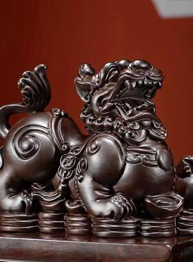 招财貔貅摆件实木守财一对公母貔貅风水摆件镇宅开业礼物客厅装饰