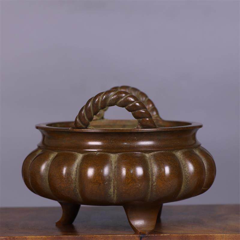 纯铜苏工三足南瓜炉檀香线香供奉古玩收藏家居饰品工艺品摆件送礼