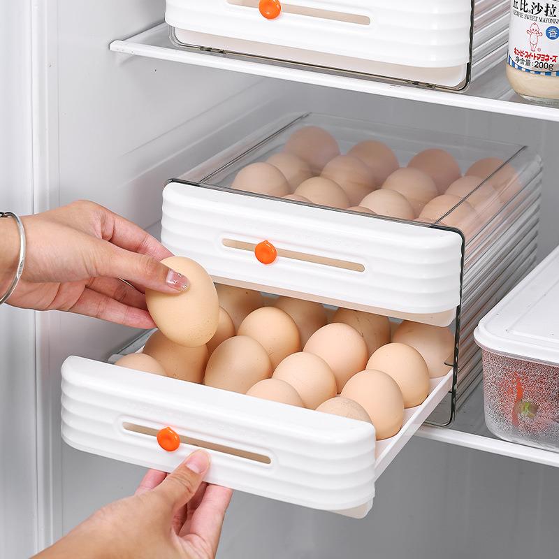 包邮2层抽拉冰箱收纳盒专用食品级速冻冷冻保鲜大容量透明鸡蛋盒