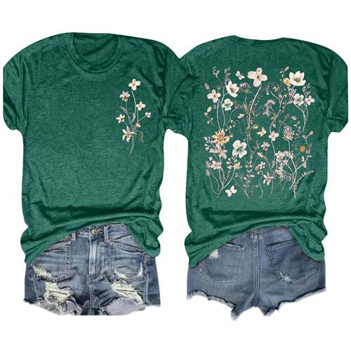 Teacher's Day Flower Printed Cotton Women's T-shirt