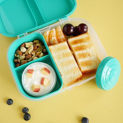 新西兰Sistema翻盖式1.1L午餐便当盒 分隔三明治饭盒+130ml密封杯