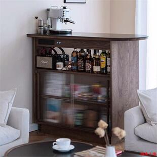 日式 北美黑胡桃木小户型岛台柜单独可移动实木吧台柜家用客厅隔断