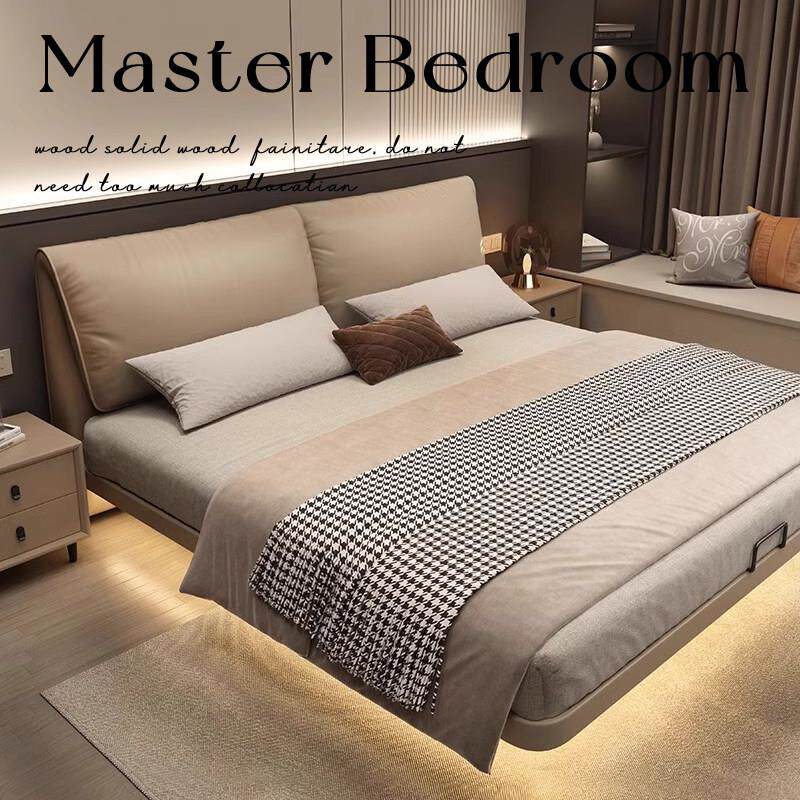 大象耳朵真皮床1米8双人床1米5悬浮床2米x2米2高级主卧大床架家具