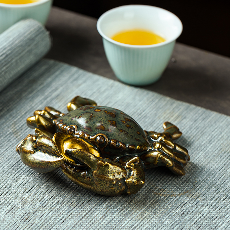 八方来财创意陶瓷小螃蟹茶宠摆件把玩螃蟹可养茶玩茶台茶桌装饰品