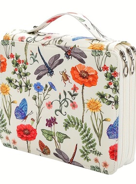 品质120孔美术笔袋美术生绘画彩铅收纳包小花图案笔帘学生笔袋