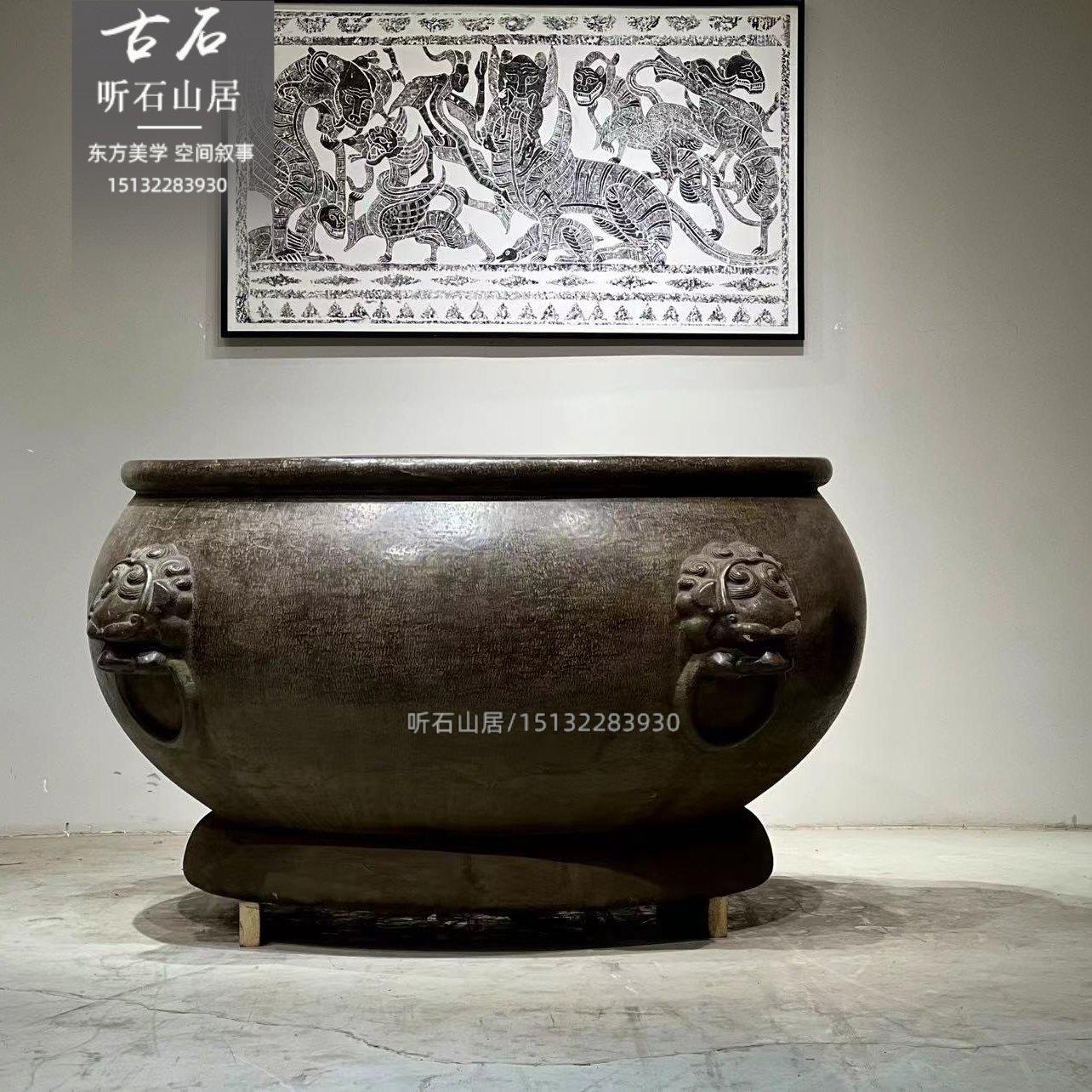 石雕仿古做旧鱼缸花盆青石石缸聚宝盆门海庭院别墅养鱼种花水缸摆