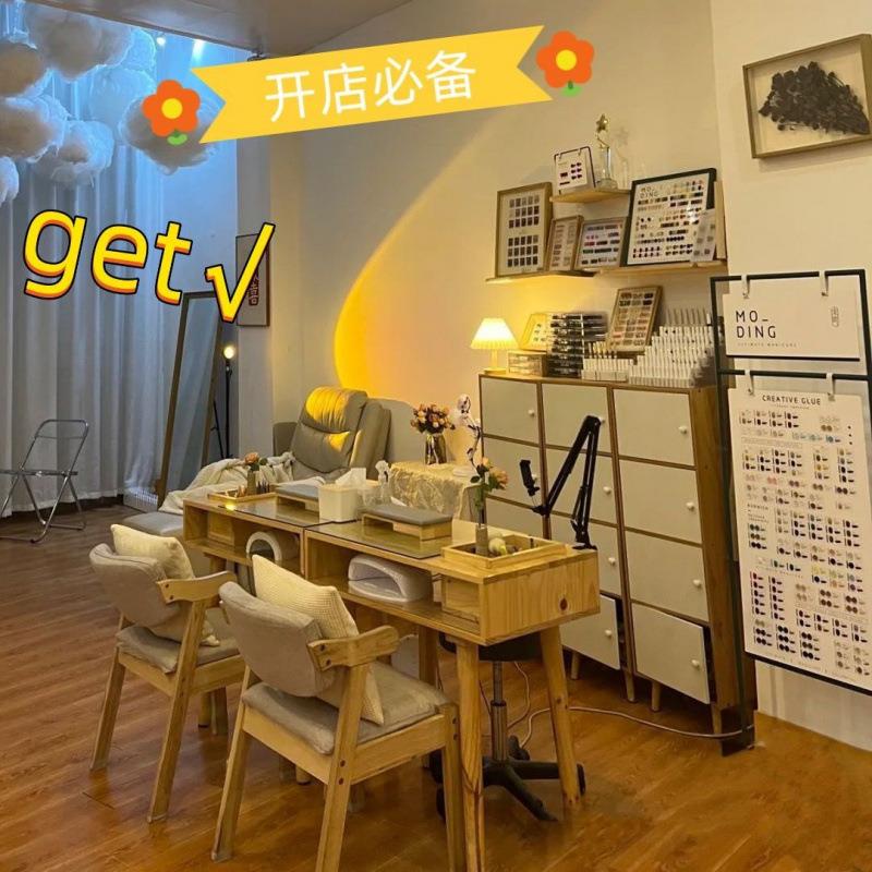 网红实木美甲桌子带吸尘器美甲店桌椅套装一套日式高级轻奢美甲台