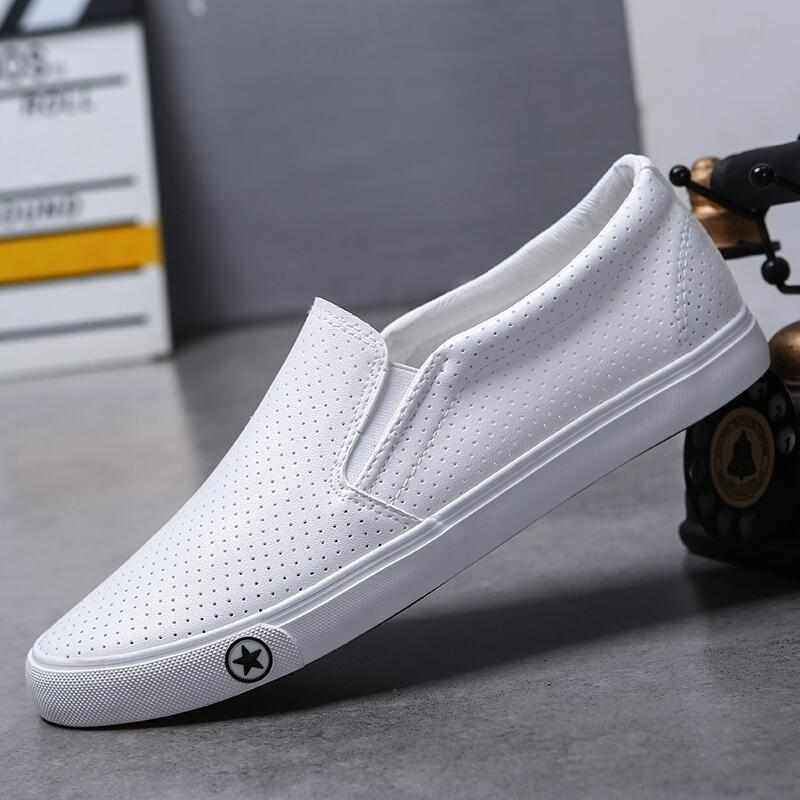 网红小白鞋男一脚蹬透气孔懒人白色ins超火的板鞋夏季薄款驾车鞋,流行男鞋,单鞋,淘宝优惠券,粉丝福利购,淘宝优惠卷