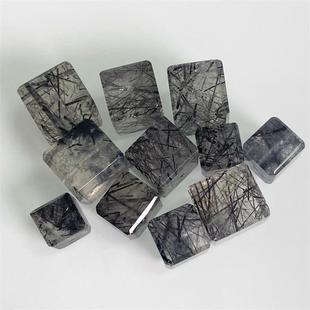 2025天然黑发晶方糖雕刻件简约百搭串饰手工diy手链编绳散珠水晶