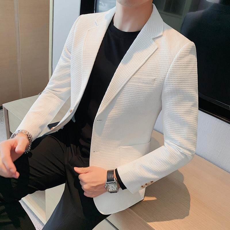 秋季潮牌男装潮流小西装外套高级感痞帅商务休闲白色西服单西上衣