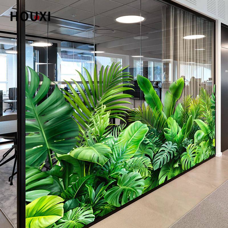 砂热带绿底纹植玻璃贴膜静电磨饰HX323-仿装办公室会议厅橱窗美化