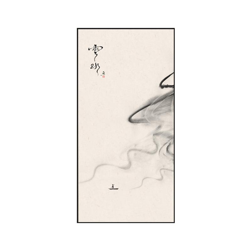 山水禅意水墨画现代新中式客厅装饰画入户玄关走廊挂画竖版壁画