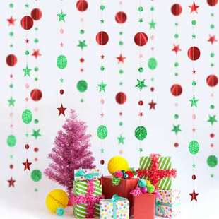 圣诞节装饰布置用品平安夜商场门面橱窗学校纸拉花串三角旗子挂饰