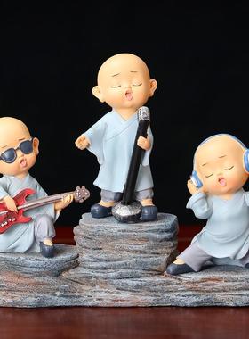 办公桌创意礼品家居摆件新款树脂工艺办公文化用品禅意小和尚套装