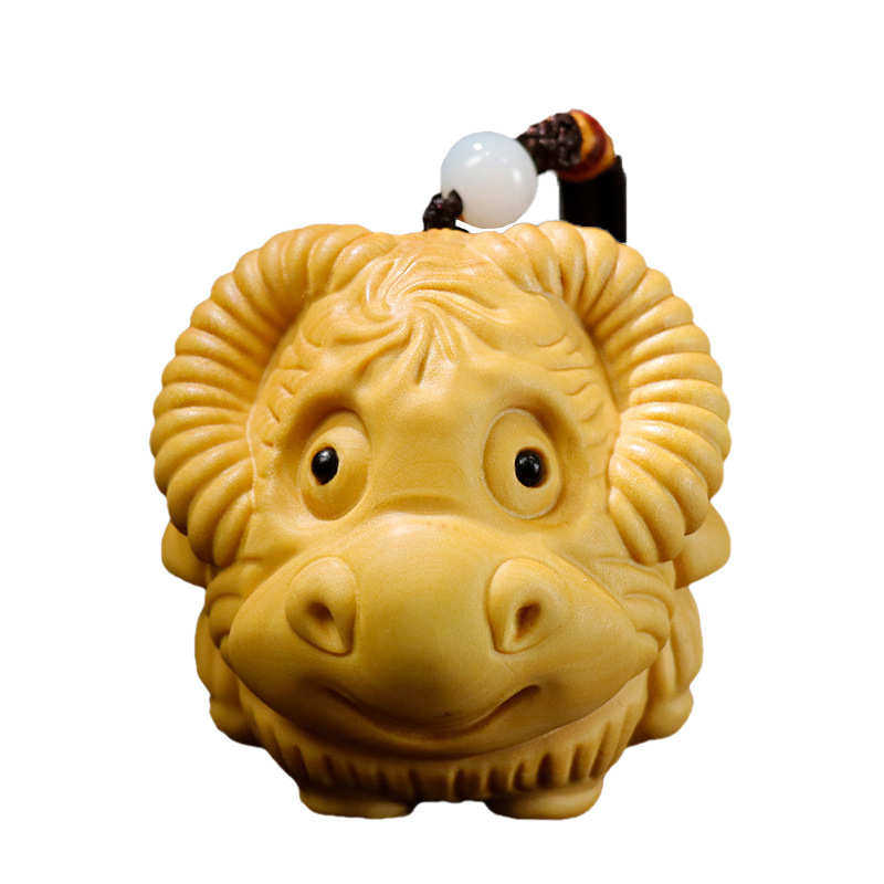 黄杨木雕牛气冲天摆件动物手把件中式木质把玩工艺品卡通生肖牛球