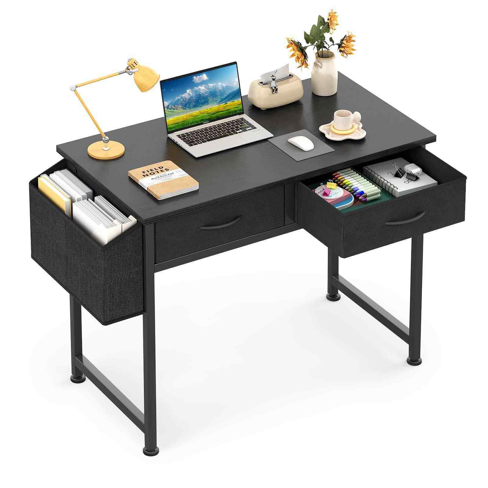 DZ现代简约电脑办公桌带布艺抽屉卧室家用办公桌带侧袋和挂钩