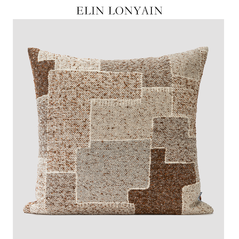 ELIN LONYAIN侘寂棉麻橘咖色肌理靠垫抱枕样板房客厅沙发方枕腰枕