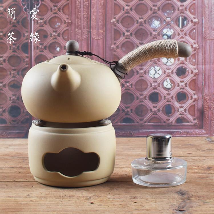 紫砂酒精炉茶烛酒精灯加热茶暖器陶瓷侧柄锅日本粗陶水壶