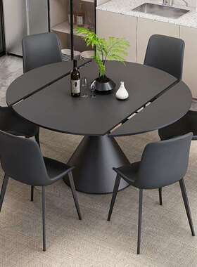 组可旋转伸餐桌德利黑色岩板意式极简轻奢可OSD-7101方可丰圆餐缩