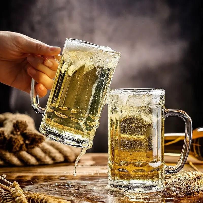 【买 一送一】玻璃啤酒杯带手柄大容量加厚扎啤杯透明高颜值水杯
