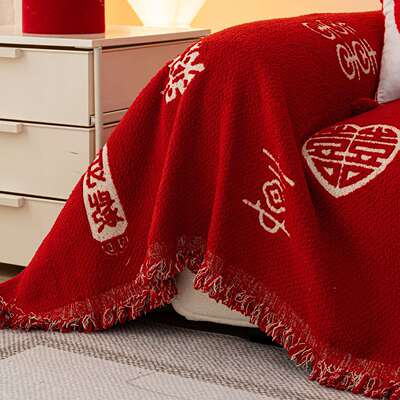 冬季加厚半边绒猫抓YLH喜结沙发套结罩红色喜庆沙发盖布婚用防沙