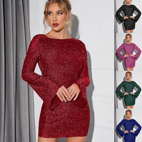 Elegant Bow Backless Sparkle Fabric Tight Mini Dress