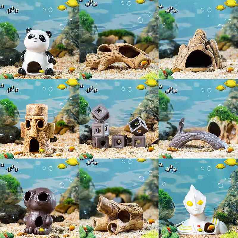 鱼缸沉底摆件鱼缸造景假山陶罐躲避屋活石水草虾屋水族用品摆设陶