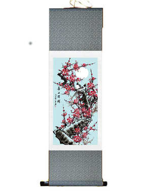 喜鹊现代山水国画墙卷轴画制定装饰画梅花画挂画喜上眉梢丝绸中式