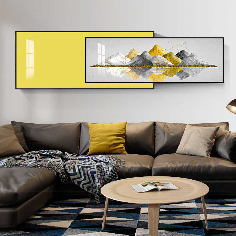 客厅装饰画大幅横幅现代简约沙发背景墙山水风景挂画大气轻奢壁画