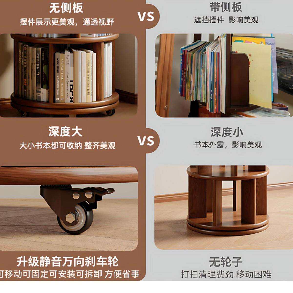 实木旋转书架一体靠墙家用落地置物架卧室儿童书架绘本架收纳架子