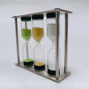 厂家批发创意礼品精美沙漏计时器304不锈钢三色流沙瓶摆件装 饰品