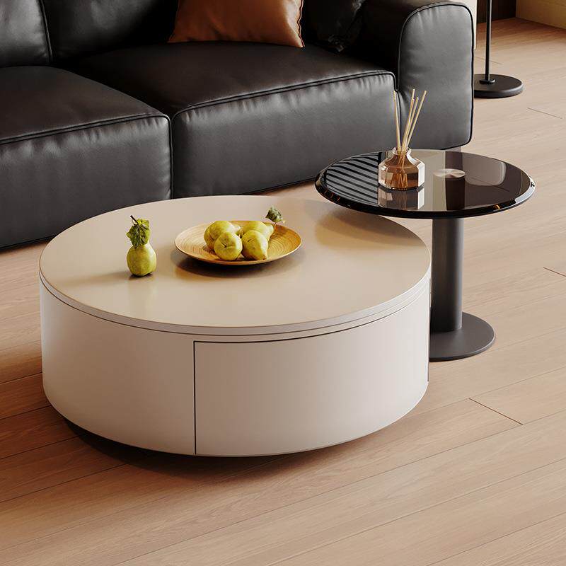 岩板茶几意式轻奢大小圆形组合现代轻奢家用简约客厅钢化玻璃