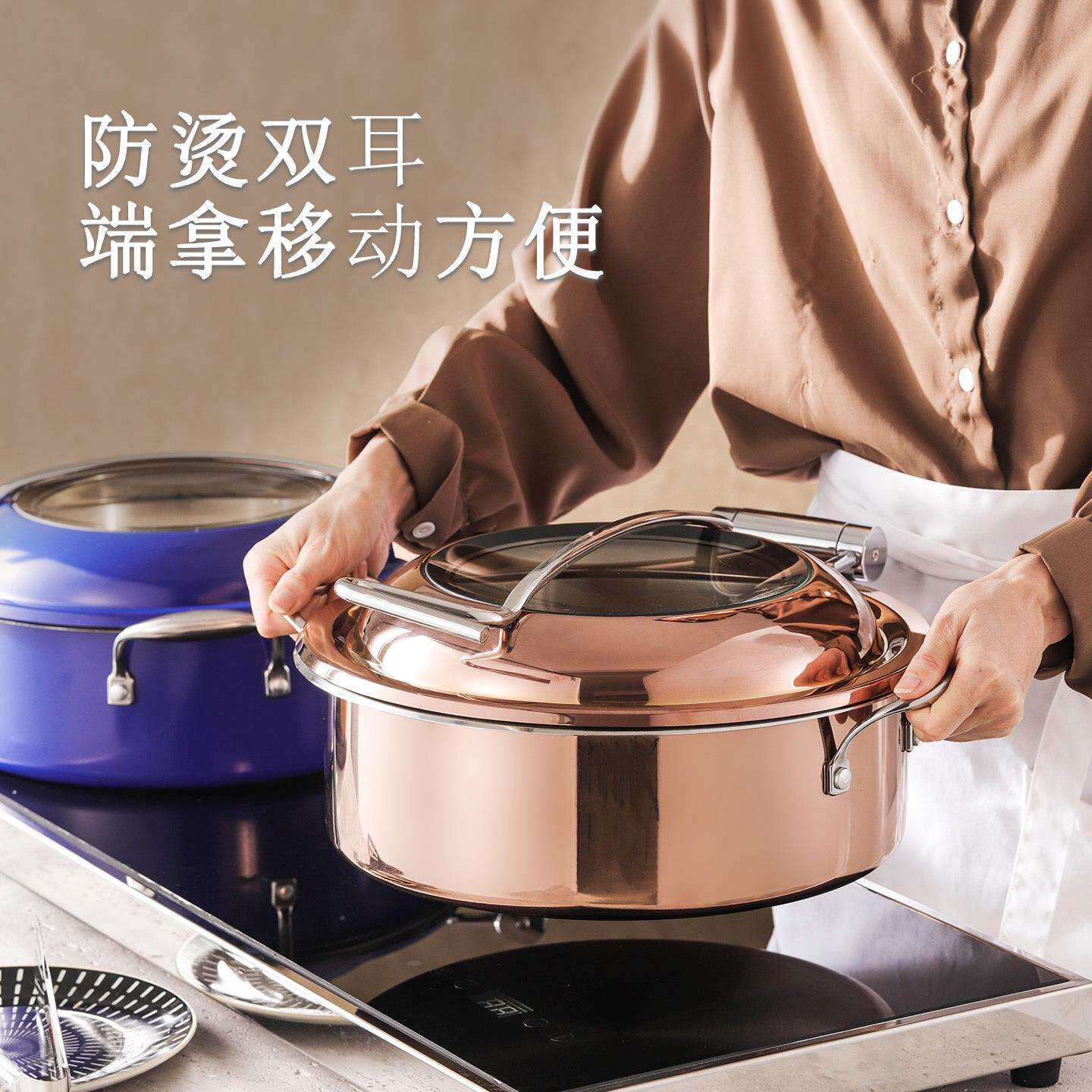 豪华商用彩色保温锅加热暖菜炉液压布菲炉电热餐盘加热保温餐炉