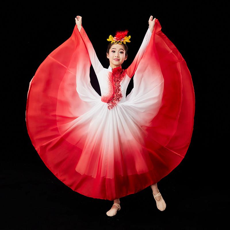 六一儿童演出服大摆裙万疆灯火里中国歌伴舞现代开场舞合唱表演服