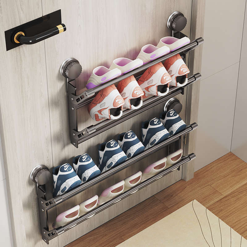 吸盘鞋架家用门后壁挂入户门口鞋子收纳架浴室简易鞋柜双层可折叠