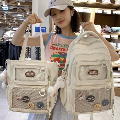 森系大容量双肩包女ins学院风软妹少女百搭透明痛包学生上课书包