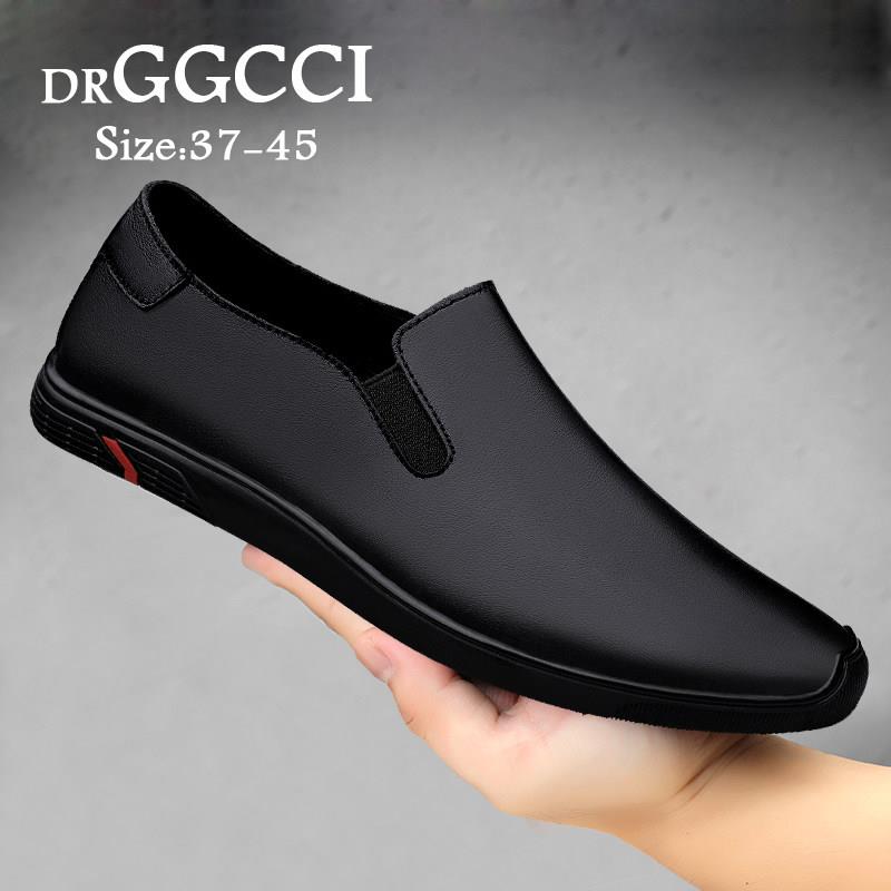 DRGGCCI男士皮鞋真皮新款潮流英伦商务休闲软面牛皮一脚蹬豆豆鞋