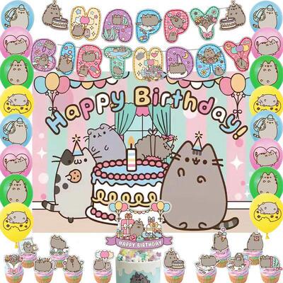 Pushee Birthday Party Decoration Balloon Banner Backdrop Cak