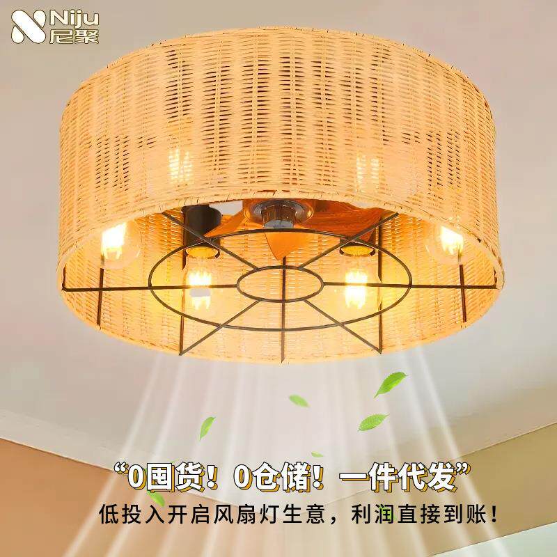 美式复古风扇灯泡e27螺口卧室餐厅吊灯一体灯专用家用超亮led吸顶