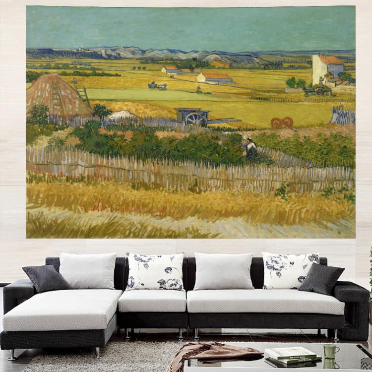 梵高装饰画世界名画丰收客厅沙发背景墙卧室餐厅玄关挂布轻奢油画