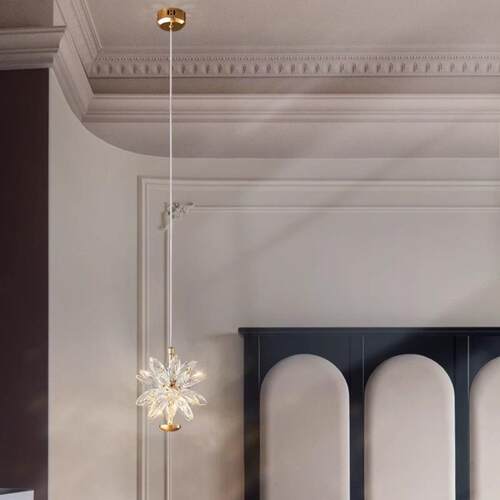 冰晶花新款现代简约餐厅卧室床头温馨浪漫吊壁高级感轻奢水晶吊灯