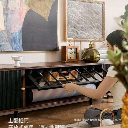 法式实木复古茶几电视柜黑色美式小户型客厅落地定储物柜古风家具