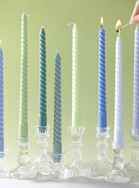 30CM欧式螺旋长杆蜡烛无烟无味莫兰迪彩色蜡婚礼宴会节日锥形蜡烛