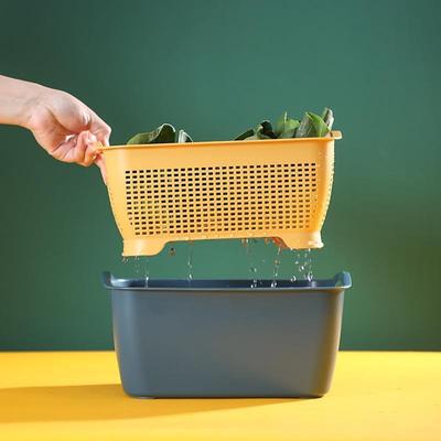 北欧双层洗菜篮 塑料沥水筛盆 厨房水果收纳篮 收纳果蔬篮2件套