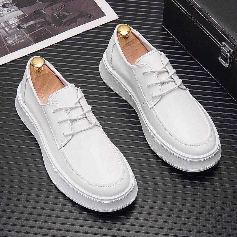 潮牌2025秋冬季新款白色西装皮鞋内增高板鞋男商务正装休闲小白鞋